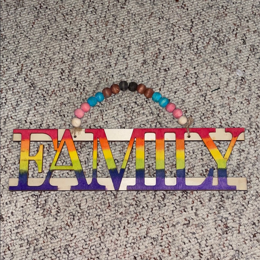 Colorful Wooden Family Sign with Beaded Hanger